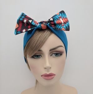 Blue Tribal Headband Multi Color Head Wrap Bow New
